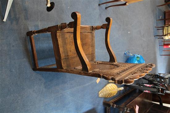 A 17th century oak Wainscot chair, W.2ft 2in. H.3ft 8in. incorporating later timbers